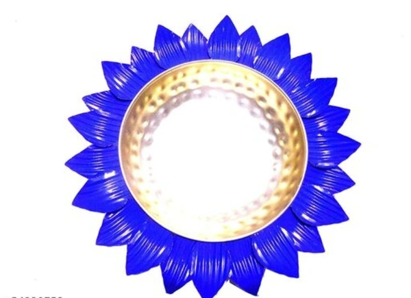 NIH Decorative Round Lotus Shape Metal Urli Candle Flower for Diwali Decoration - Blue